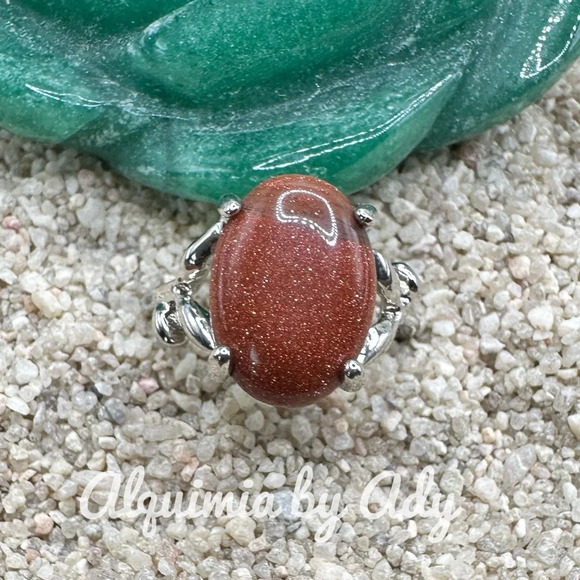 Silver sunstone Victorian gem ring/boho/colorful - Picture 2 of 7